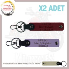 Bikerlar Için Özel, Isim Plaka ve 0 Rh (+) Kan Grubu Yazılı Hediye X2 Anahtarlık Set, Mor-F Yeşil-Sk