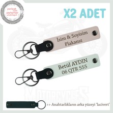 Motorcu Sevgiliye Özel Hediye Isim ve Plaka Yazılı X2'li Anahtarlık Set, Pudra-Beyaz-Laci