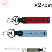 Kuzene Mezuniyet Hediyesi, Isimli & Soyisimli 2’li Anahtarlık Seti, Kırmızı-Gök Mavi-Gri
