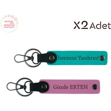 Kardeşe Anlamlı Hediye – Kişisel Isim Soyisimli Anahtarlık Takımı, Koyu Turkuaz-Pembe