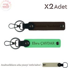 Çiftlere Yıl Dönümü Sürprizi, Isim Yazılı 2’li Anahtarlık Seti, Koyu Kahve-Fıstık Yeşil-Sütlü Kahve