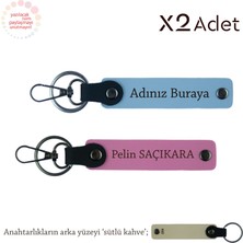 Yeni Işe Başlayanlara, Isim Yazılı 2’li Anahtarlık Seti, Gök Mavi-Pembe-Sütlü Kahve