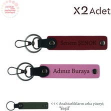 Yılbaşı Için Manevi Hediye, Isim Yazılı 2’li Anahtarlık Hediye Takımı, Pembe-Bordo-Yeşil