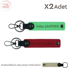 Yeni Evlilere Romantik Hediye, Isimli & Soyisimli 2’li Anahtarlık Seti, Kırmızı-F Yeşil-Sütlü Kahve