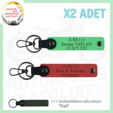 Motosiklet Severlere, Isim Plaka ve A Rh (+) Kan Grubu Yazılı X2 Anahtarlık, Nar Çiçeği-F Yeşil-Ysl