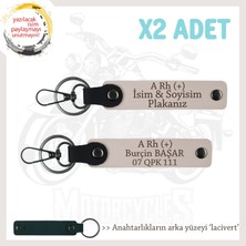 Maceracılara Özel, Isim Plaka ve A Rh (+) Kan Grubu Yazılı Deri X2' Li Anahtarlık Seti, Pudra-Laci