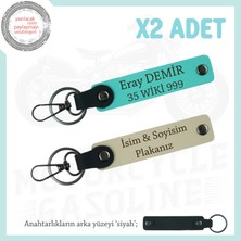 Motorculara Özel Üretilmiş, Isim ve Plaka Yazılı Kişisel X2' Li Anahtarlık, Sütlü Kahve-Turkuaz-Syh