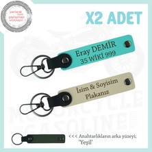 Bikerlar Için Isminiz ve Plakanız Yazılı Özel Tasarım X2'li Deri Anahtarlık, Sütlü Kahve-Turkuaz-Ysl