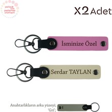 Sevgiliye 14 Şubat Sürprizi, Isimli 2’li Anahtarlık Takımı, Pembe-Sütlü Kahve-Gri