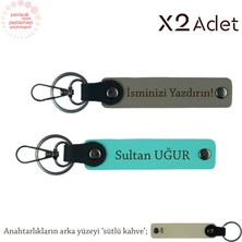 Komşuya Değerli Jest, Isim Yazılı 2’li Anahtarlık Hediye Takımı, Kül Gri-Turkuaz-Sütlü Kahve