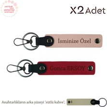 Kardeşe Doğum Günü Hediyesi, Isim & Soyisim Yazılı 2’li Anahtarlık Seti, Yavru Ağzı-Kırmızı-S Kahve