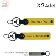 Sevgiliye 14 Şubat Hediyesi, Isim ve Soyadı Yazılabilen 2’li Anahtarlık Takımı, Sarı-Gri