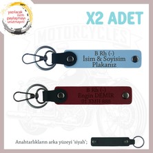 Motor Severlere Özel, Isim Plaka ve B - Kan Grubu Yazılı Kişiye Özel X2 Anahtarlık, Mavi-Bordo-Syh