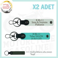 Motor Gruplarına Isim Plaka ve B Rh (-) Yazılı Özel Tasarım X2 Anahtarlık Hediye , Beyaz-Turkuaz-Ysl