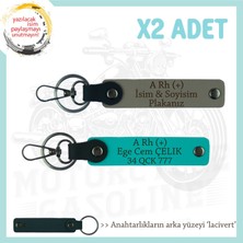 Moto Kuryeye, Isim Plaka ve A Rh (+) Kan Grubu, Özel Üretim 2'li Anahtarlık, Kül Gri-K Turkuaz-Laci