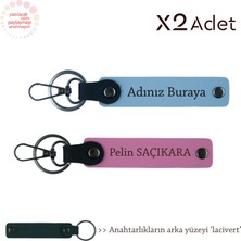 Evlilik Yıldönümüne Özel, Isimli 2’li Anahtarlık Hediye Seti, Gök Mavi-Pembe-Lacivert