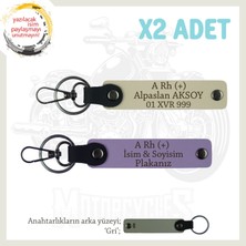 Motorcu Dostlara Özel, Isim Plaka, A Rh (+) Kan Grubu Yazılı Hediye X2 Anahtarlıklar, Mor-S Kahve-Gr