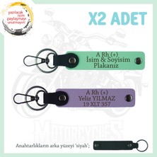 Yol Tutkunları Için, Isim Plaka ve A+ Kan Grubuna Kişiselleştirilmiş 2'li Anahtarlık, Mor-Yeşil-Syh