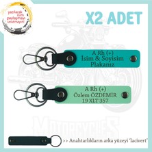 Özel Isim Plaka ve A Rh (+) Kan Grubu Yazılı 2'li Anahtarlık, Hediyelik Set, Yeşil-K Turkuaz-Laci