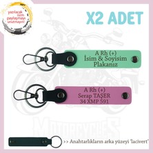 Ehliyeti Olana Isim Plaka ve A Rh (+) Kan Grubu Yazılı X2 Anahtarlık Set Hediyelik, Yeşil-Pembe-Laci