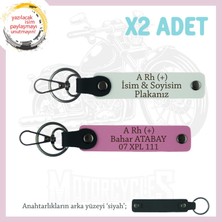 Yol Tutkunları Isim Plaka, A Rh (+) Kan Grubu Yazılı Kişiye Özel X2 Anahtarlık Seti, Beyaz-Pembe-Syh