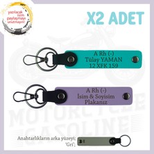 Motosiklet Severlere, Isim Plaka ve A Rh (-) Kan Grubu, Acil Durum X2 Anahtarlığı, Mor-K Turkuaz-Gr