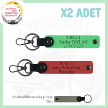 Motosiklet Severlere, Isim Plaka ve B Rh (-) Kan Grubu Yazılı 2'li Anahtarlık, Nar Çiçeği-F Yeşil-Gr
