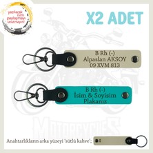 Motorda Tarz Hediye, Isim Plaka ve B Rh (-) Kan Grubu Yazılı 2'li Anahtarlık, K Turkuaz-S Kahve-Sk