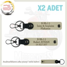 Motorcu Babaya Dogum Günü Hediyesi Isim Plaka ve B Rh (-) Kan Grubu Yazılı X2 Anahtarlık, S Kahve-Sk