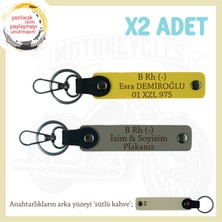 Sürücülere Isim Plaka ve B Rh (-) Kan Grubu Yazılı Kişiye Özel X2 Anahtarlık Takımı, Kül Gri-Sarı-Sk