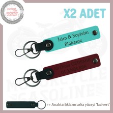 Hız Tutkunlarına Hediye, Isim Plaka ve Yazılı Kişiye Özel 2'li Anahtarlık Takım, Turkuaz-Bordo-Laci