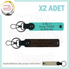 Motor Severlere, Isim Plaka ve A Rh (-) Kan Grubu Yazılı 2li Anahtarlık, Anı Set, K Kahve-Turkuaz-Sk