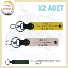 Biker Dostlarına Özel, Isim Plaka ve A Rh (-) Kan Grubu Hediyelik Deri X2 Anahtarlık, Pudra-Sarı-Ysl