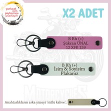 Yol Tutkunları Isim Plaka, B Rh (+) Kan Grubu Yazılı Kişiye Özel X2 Anahtarlık Seti, Beyaz-Pembe-Sk