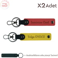 Kurumsal Çalışanlara Hediye, Isimli & Soyisimli 2’li Anahtarlık Seti, Nar Çiçeği-Sarı-Lacivert