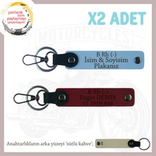 Motor Severlere Özel, Isim Plaka ve B - Kan Grubu Yazılı Kişiye Özel 2'li Anahtarlık, Mavi-Bordo-Sk