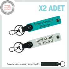 Sürpriz Arayanlara Ikili Anahtarlık Seti – Plaka ve Isim Yazılabilir Hediye, Koyu Turkuaz-Beyaz-Syh