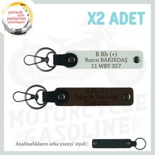 Motor Tutkunlarına, Isim Plaka ve B Rh + Kan Grubu Yazılı Kişisel X2 Anahtarlık, K Kahve-Beyaz-Syh