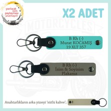 Tarz Sahibine, Isim Plaka ve B Rh (-) Kan Grubu Yazılı Hediye X2 Anahtarlık Set, Kül Gri-Turkuaz-Sk