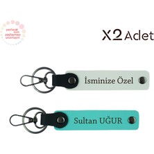 Isim ve Soyisimle Tamamen Size Özel – 2’li Anahtarlık Takımı, Beyaz-Turkuaz