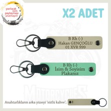 Çok Sevdiğine Özel Isim Plaka ve B Rh - Kan Grubu Yazılı Kişisel X2 Anahtarlık Set, Yeşil-S Kahve-Sk