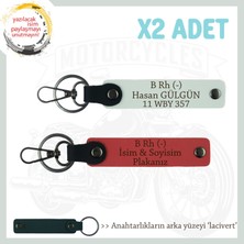 Hız Severlere Özel, Isim Plaka ve B Rh (-) Kan Grubu Yazılı X2 Anahtarlık Set, Nar Çiçeği-Beyaz-Laci