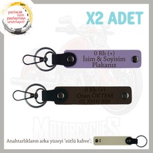 Sürücü Sevgiliye Özel Hediye Isim Plaka ve 0 Rh (+) Kan Grubu Yazılı X2 Anahtarlık Set, Mor-Beyaz-Sk