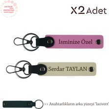 Anneye Manevi Hediye, Isim & Soyisim Kişiselleştirilmiş 2’li Anahtarlık, Pembe-Sütlü Kahve-Lacivert