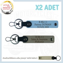 Motosiklet Aşıkları Için, Isim Plaka ve B Rh (-) Kan Grubu Yazılı X2 Anahtarlık Set, Kül Gri-Mavi-Sk