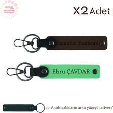 Yeni Ev Hediyesi Olarak Isim & Soyisim Yazılı 2’li Anahtarlık Seti, Koyu Kahve-Fıstık Yeşil-Lacivert