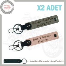Doğum Gününe, Isim ve Plaka Yazılı Hediyelik, Deri X2 Anahtarlık Takım, Yavruağzı-Kül Gri-Laci