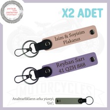 Motor Sevdalılarına Kişiye Özel Isim ve Plaka Yazılı 2’li Deri Anahtarlık Hediye, Yavruağzı-Mor-Gr