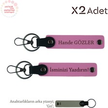 Teyzeye Romantik Sürpriz, Isim & Soyisim Kişiselleştirilmiş 2’li Anahtarlık, Pembe-Gri