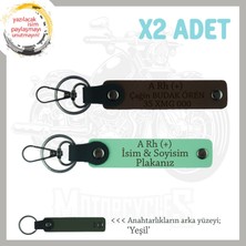 Modifiye Motorcuya Özel, Isim Plaka ve A Rh (+) Kan Grubu Yazılı X2 Anahtarlık, Yeşil-K Kahve-Ysl